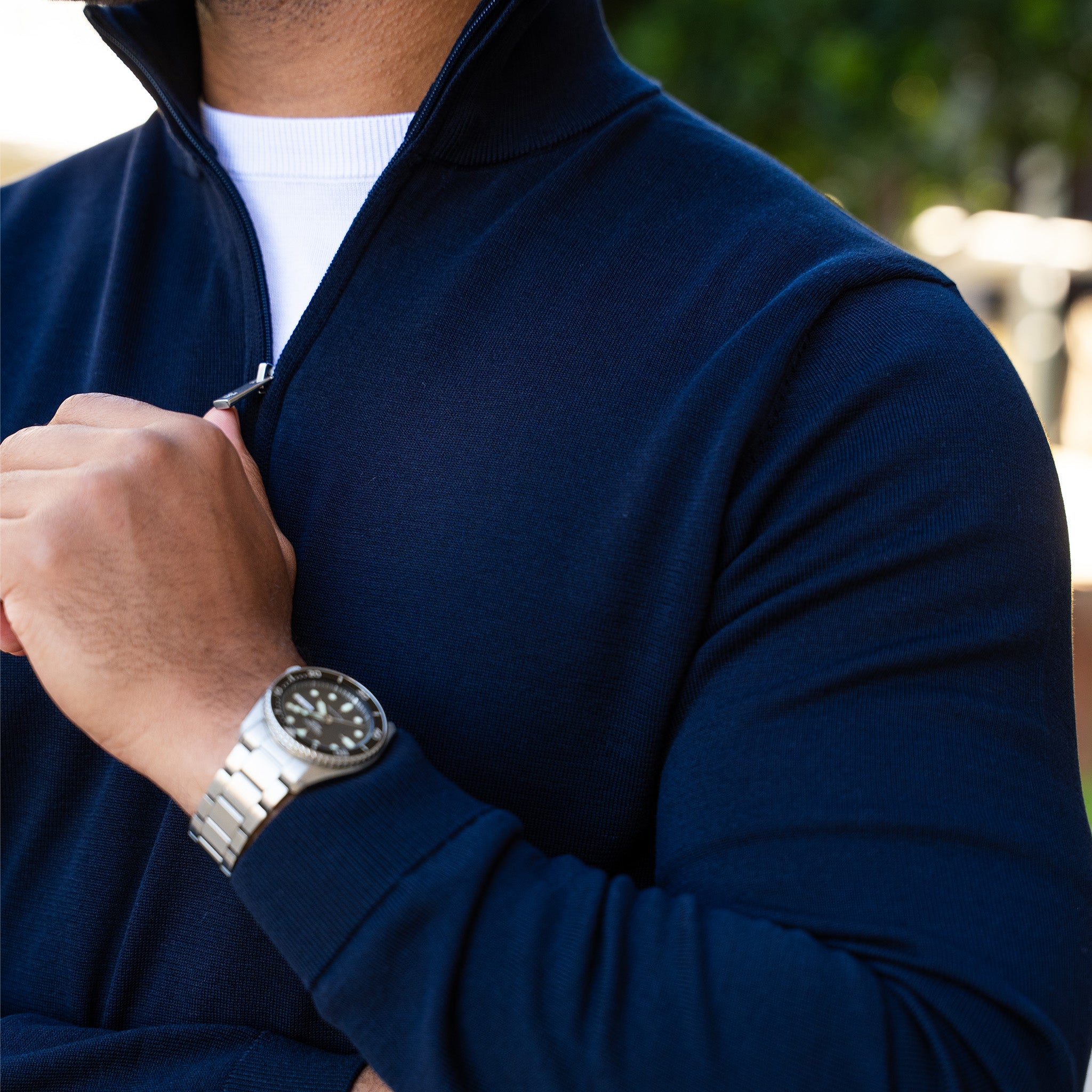 Maranello Cotton & Silk Quarter Zip Navy
