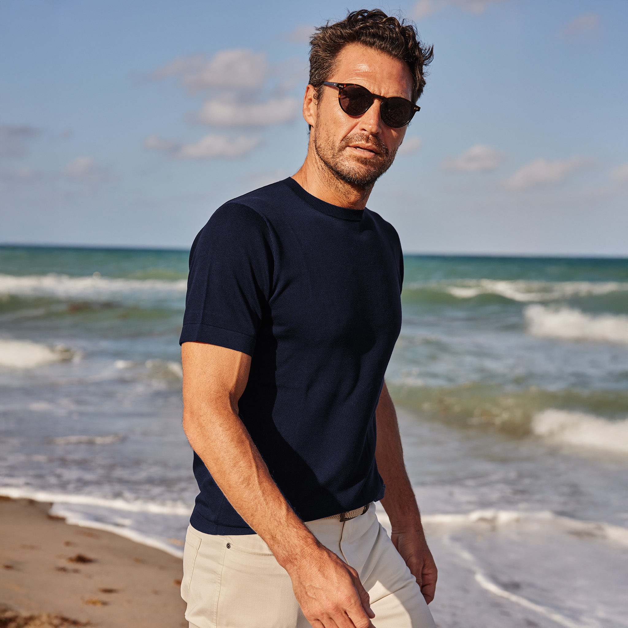 Maranello Mid-Weight Cotton & Silk Tee Navy