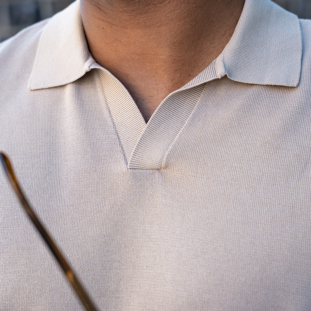The Maranello Mid-Weight Cotton & Silk Polo Sand - Buttonless