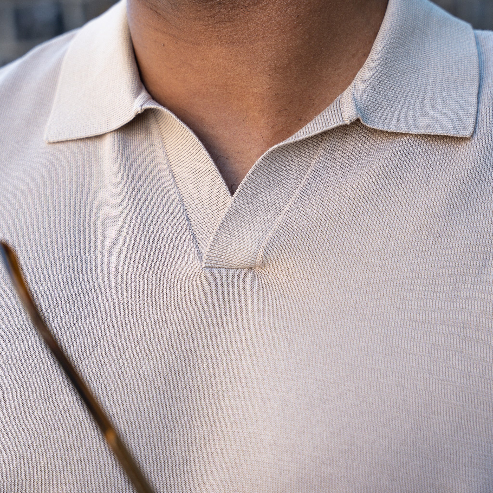 The Maranello Mid-Weight Cotton & Silk Polo Sand - Buttonless