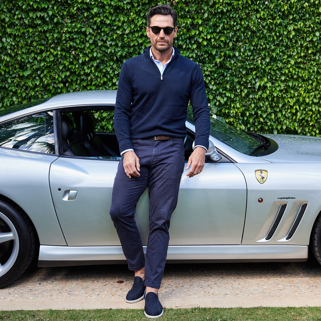 Maranello Cotton & Silk Quarter Zip Navy