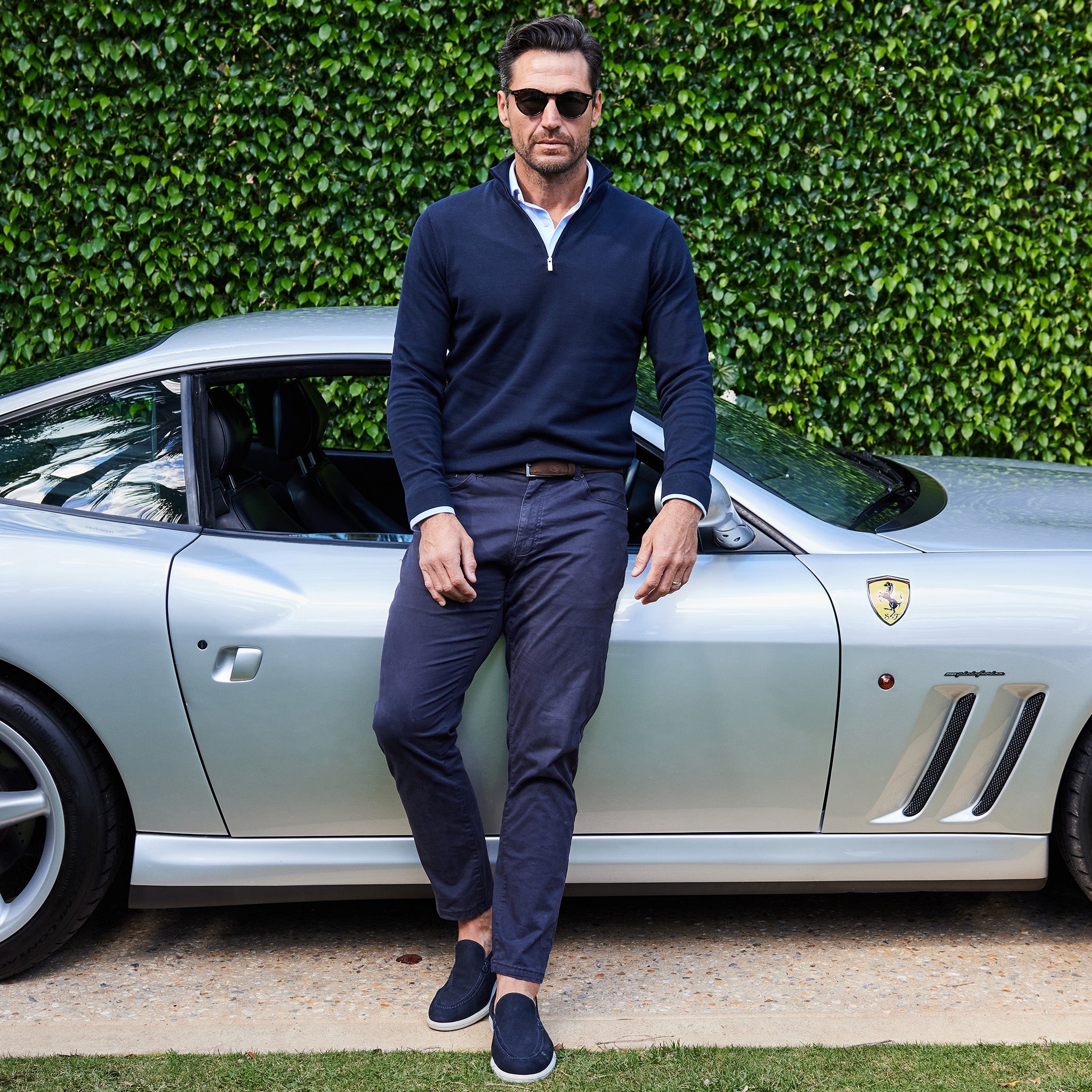 Maranello Cotton & Silk Quarter Zip Navy