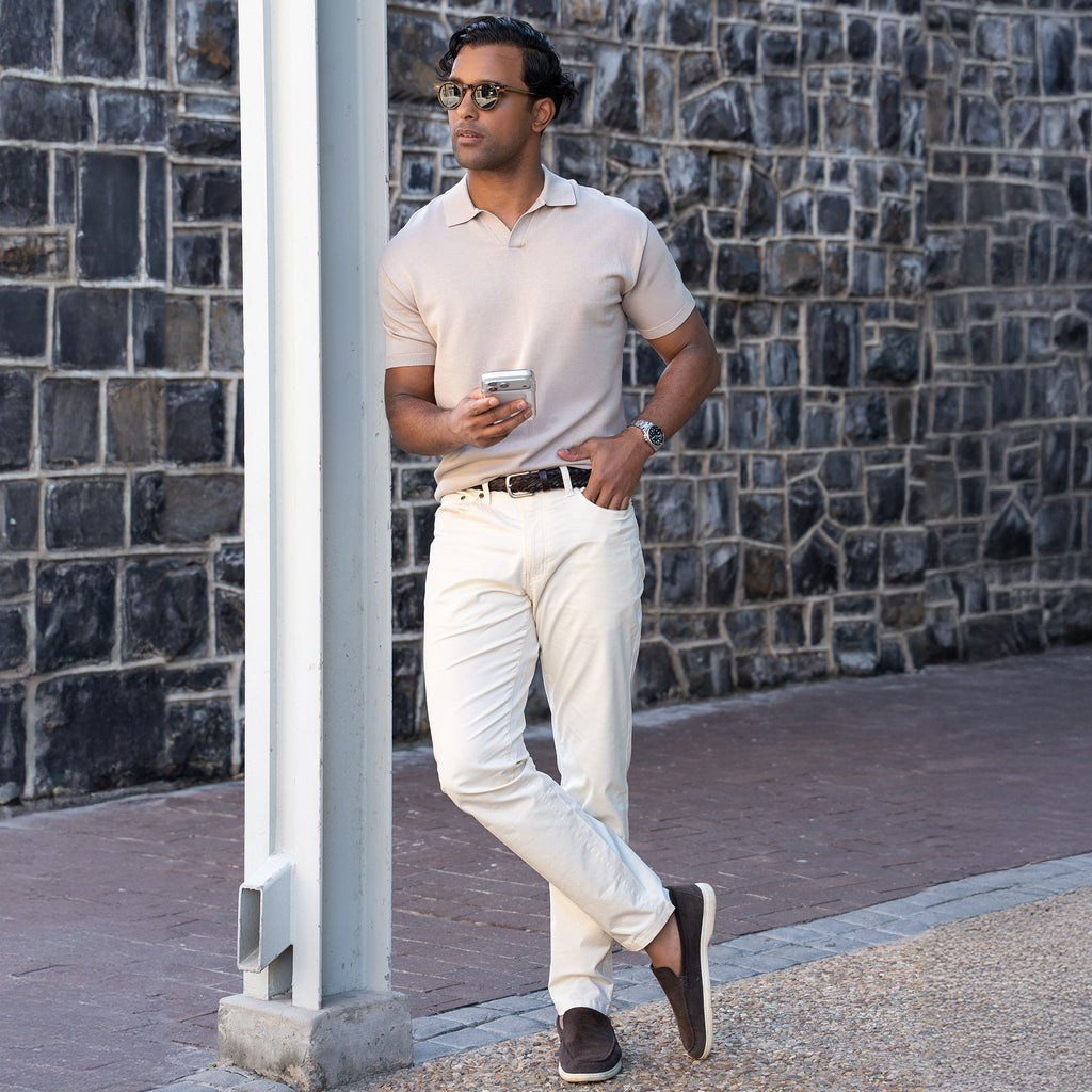 The Maranello Mid-Weight Cotton & Silk Polo Sand - Buttonless