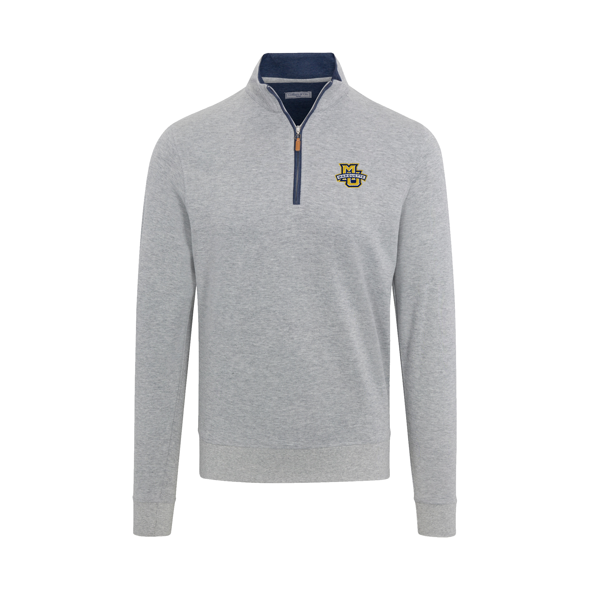Marquette Heather Cloud Cotton Quarter Zip Pullover Light Grey with Navy Trim