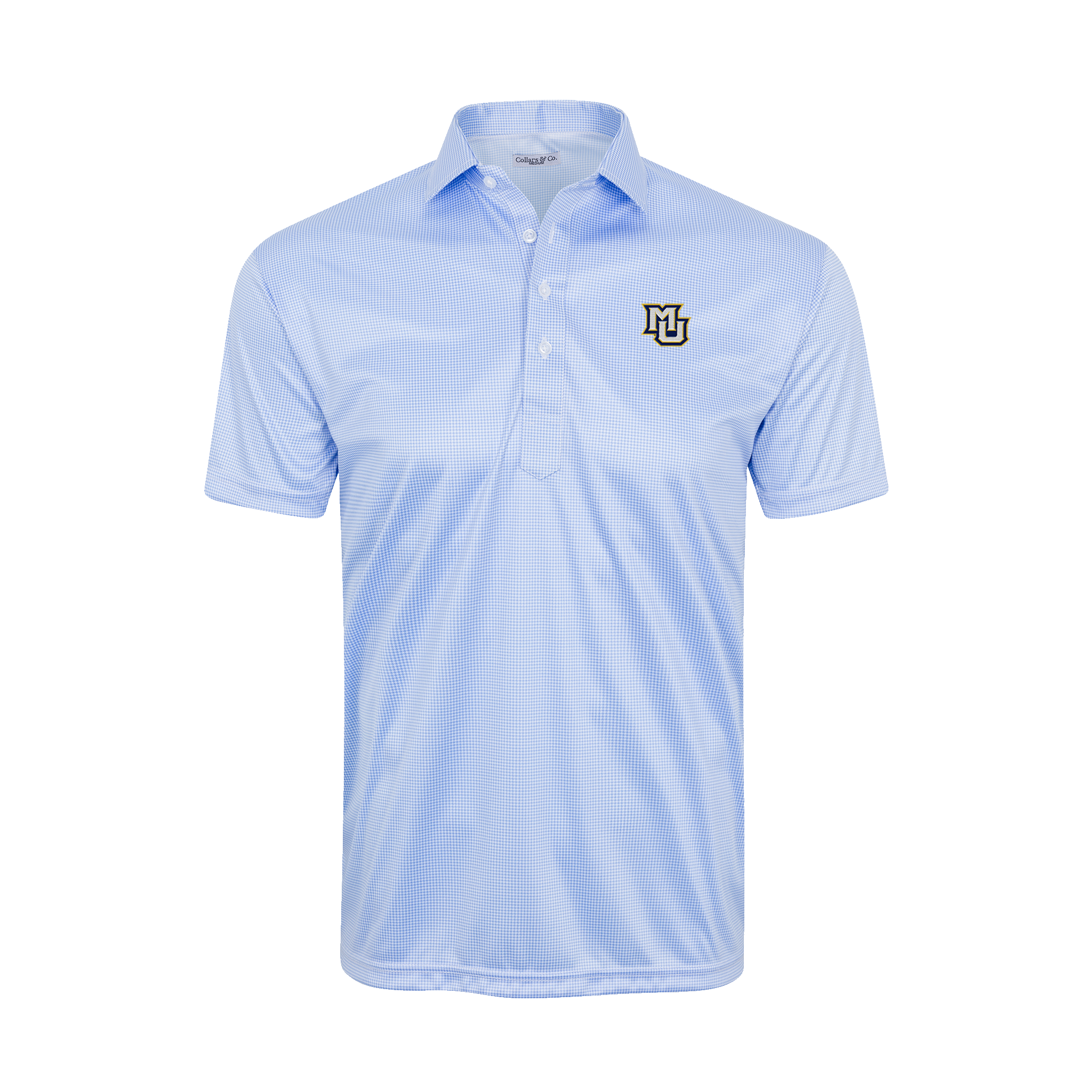 Marquette Semi-Spread Collar Polo Blue Houndstooth