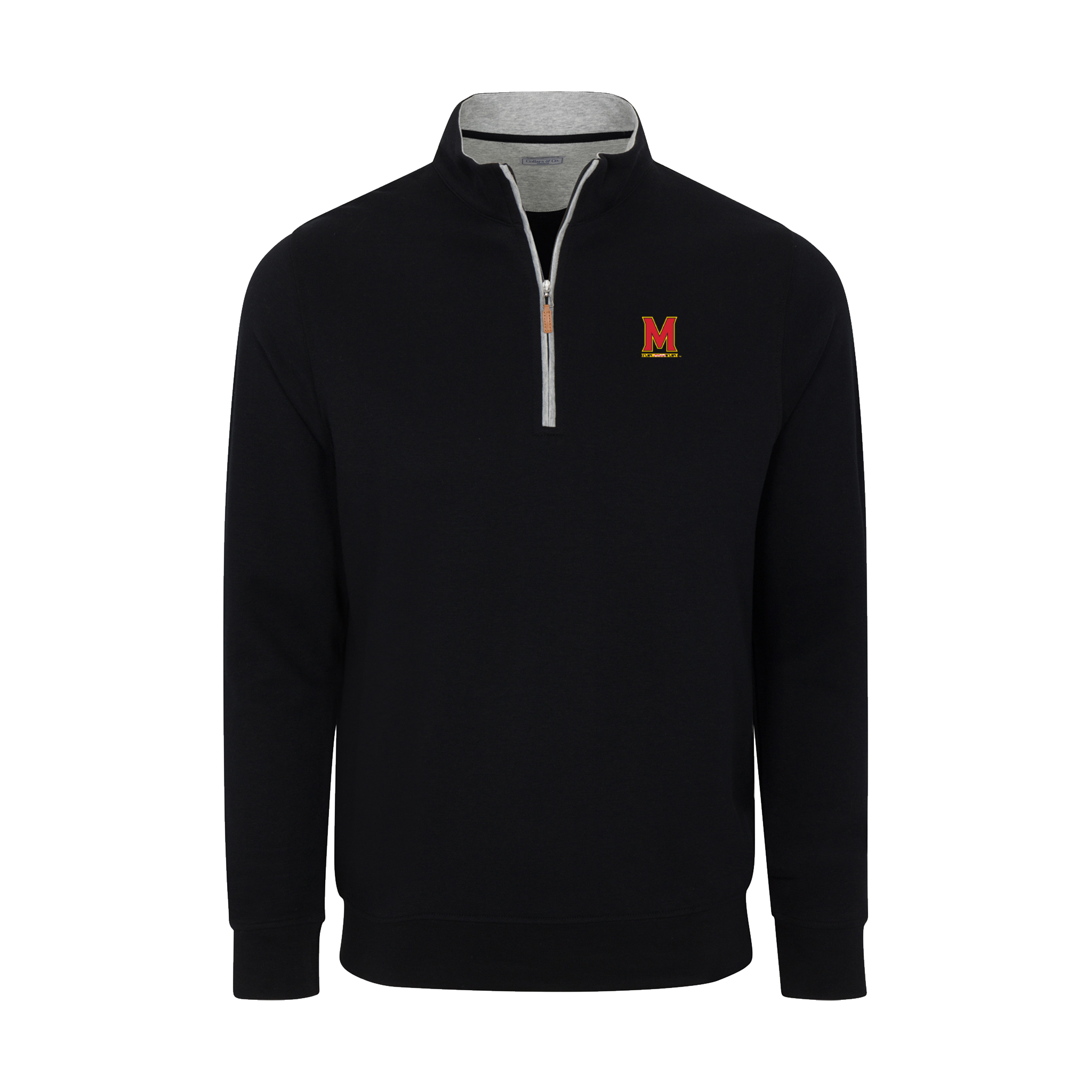 Maryland Heather Cloud Cotton Quarter Zip Pullover Black with Light Grey Trim