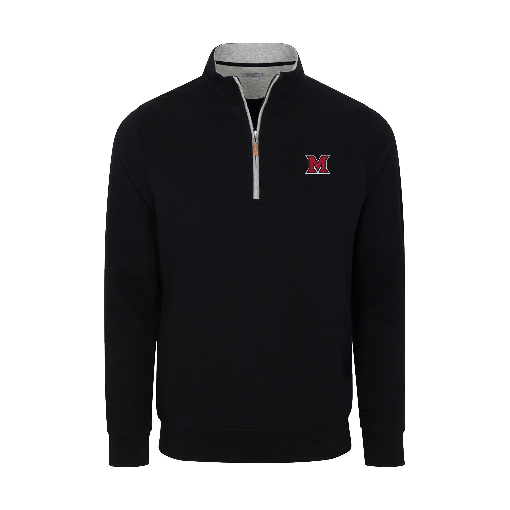 Miami Ohio Heather Cloud Cotton Quarter Zip Pullover Black with Light Grey Trim