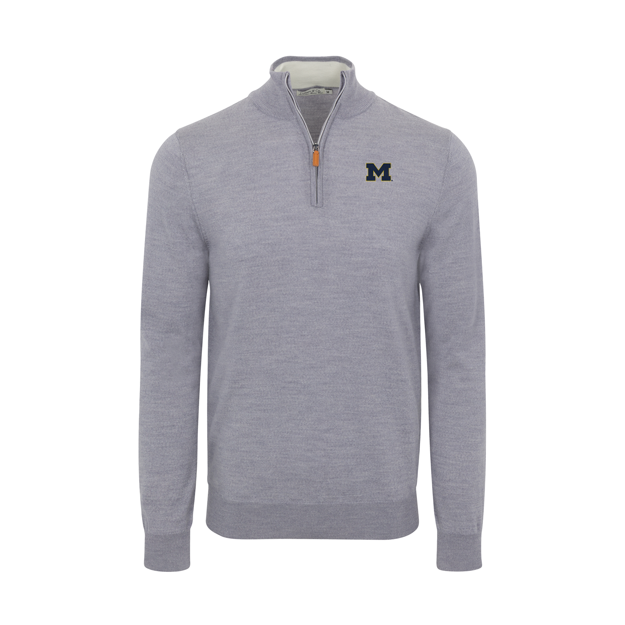 Michigan Grey Melange Cashmere Touch Australian Merino Quarter Zip Sweater