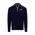 Michigan Navy with White Trim Luxury Touch Cotton and Cashmere Quarter Zip Sweater