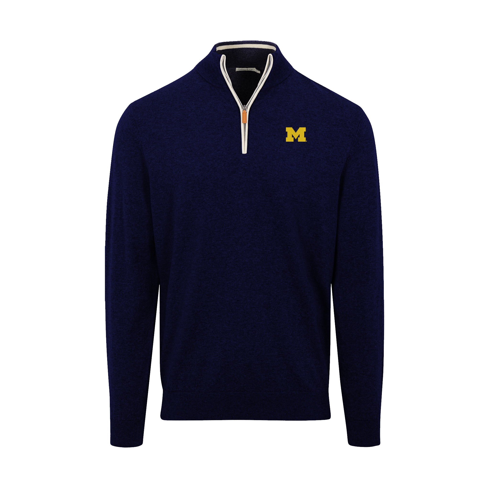 Michigan Navy with White Trim Luxury Touch Cotton and Cashmere Quarter Zip Sweater