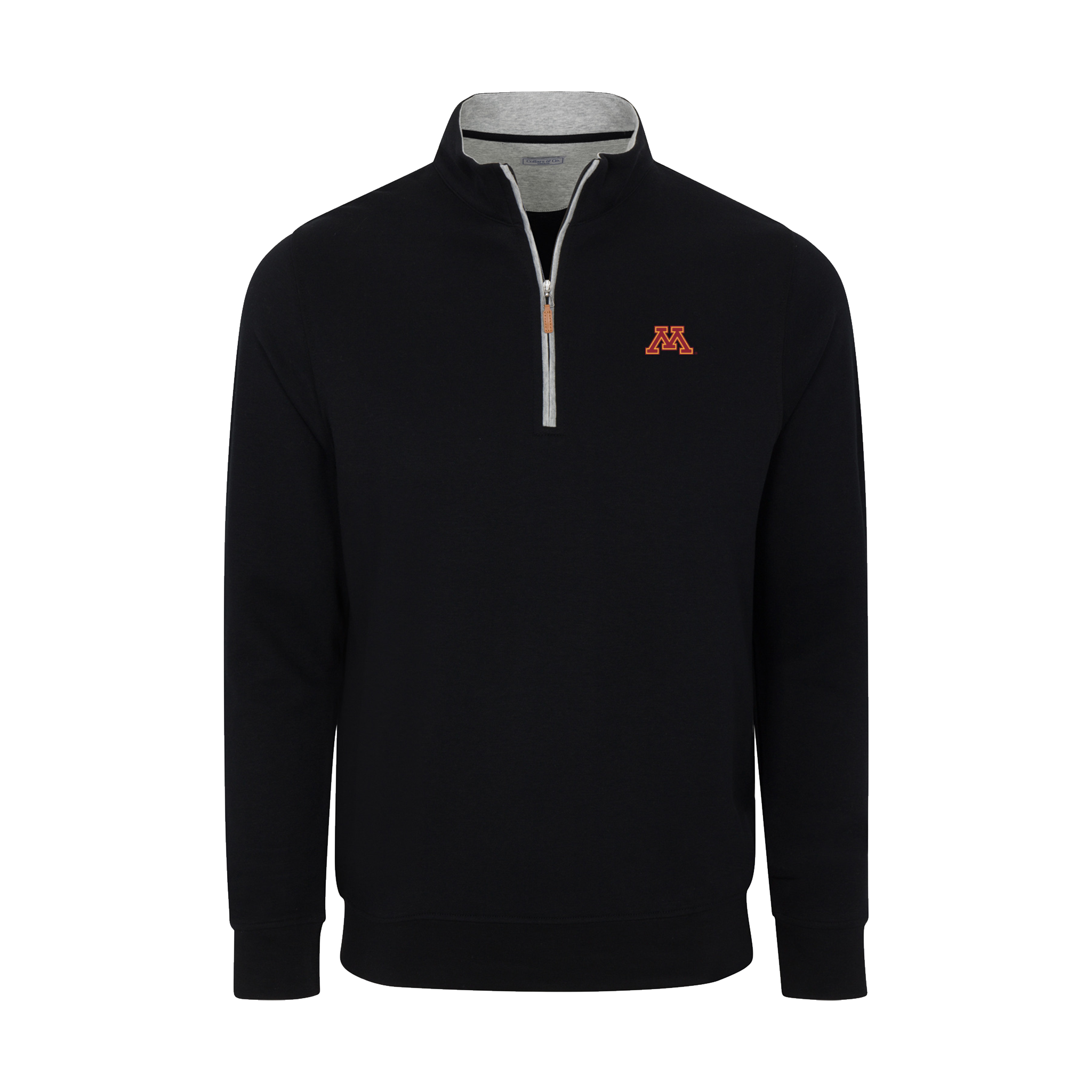 Minnesota Heather Cloud Cotton Quarter Zip Pullover Black with Light Grey Trim