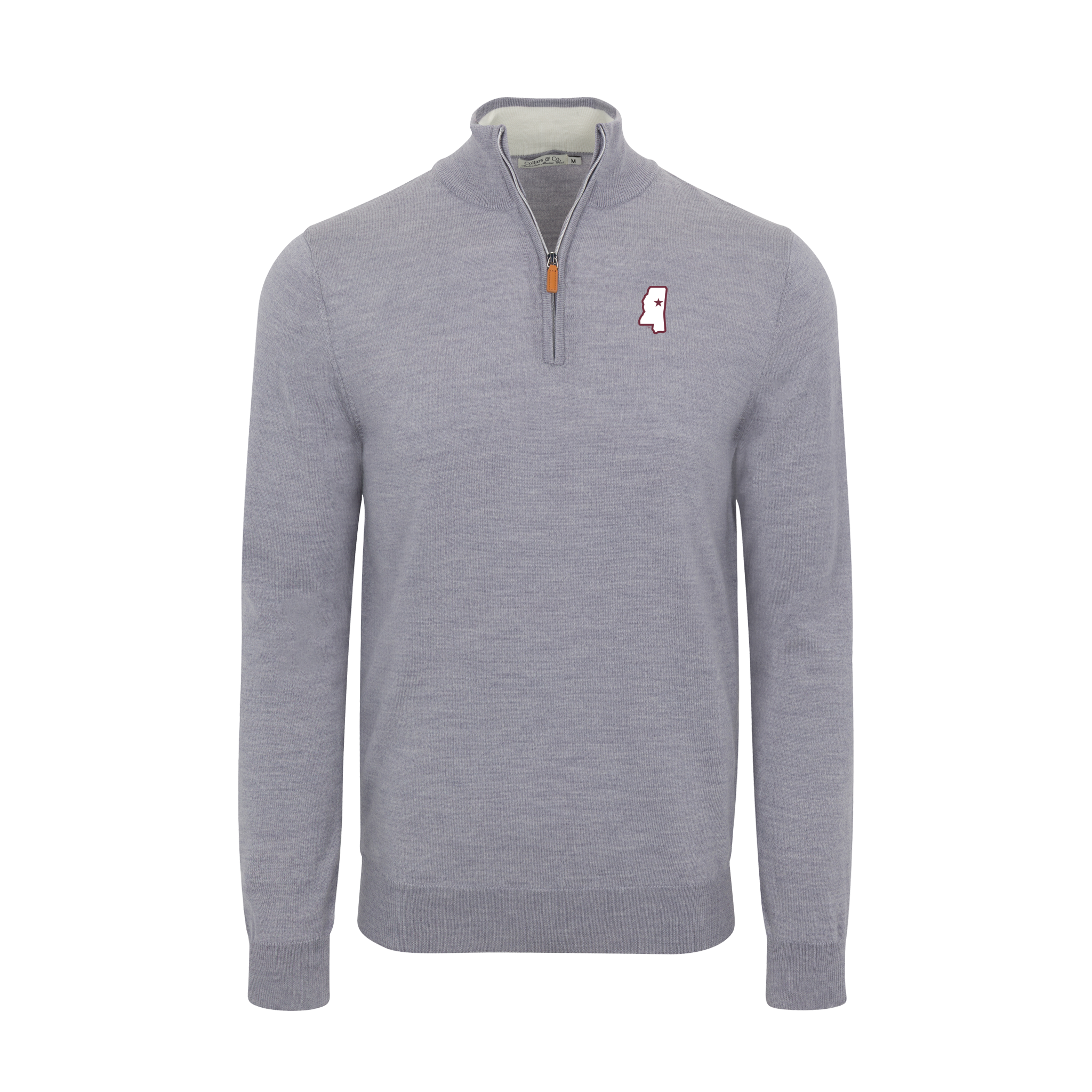 Mississippi State Grey Melange Cashmere Touch Australian Merino Quarter Zip Sweater