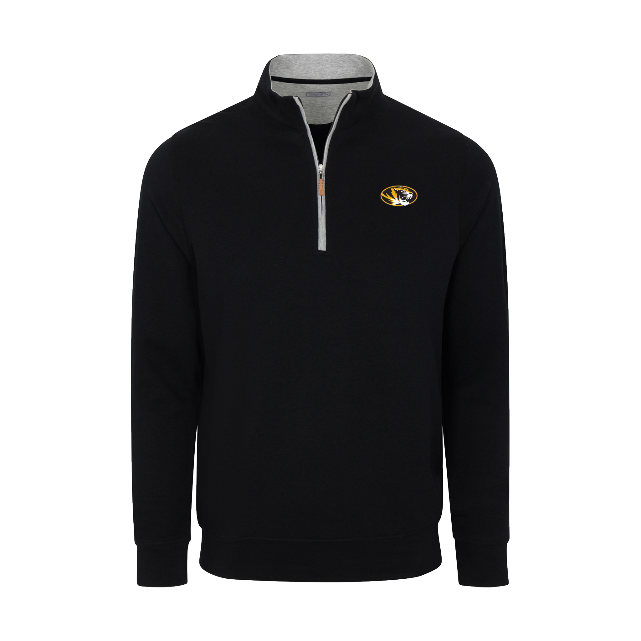 Missouri Heather Cloud Cotton Quarter Zip Pullover Black with Light Grey Trim