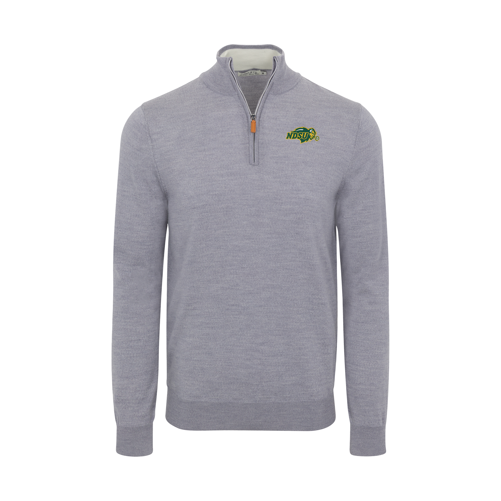 North Dakota State Grey Melange Cashmere Touch Australian Merino Quarter Zip Sweater