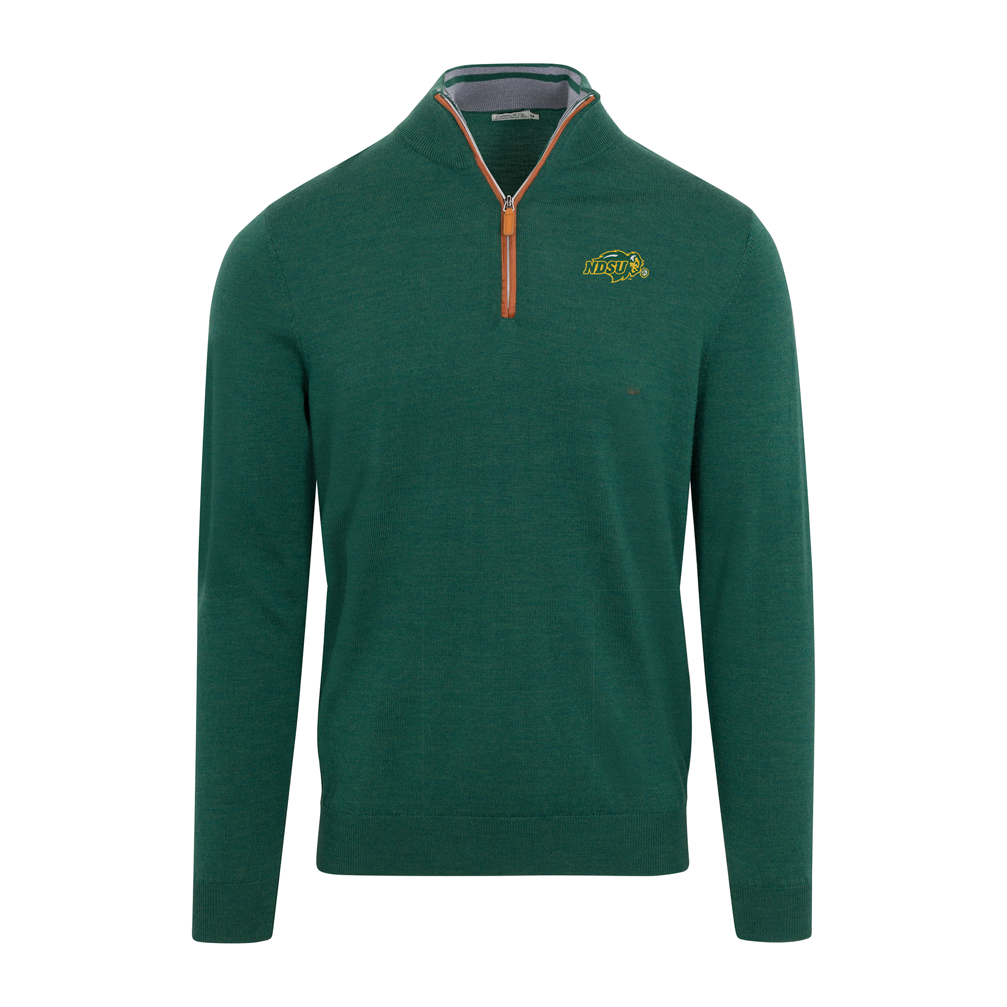 North Dakota State Hunter Green with Brown Suede Trim Cashmere Touch Australian Merino Quarter Zip Sweater