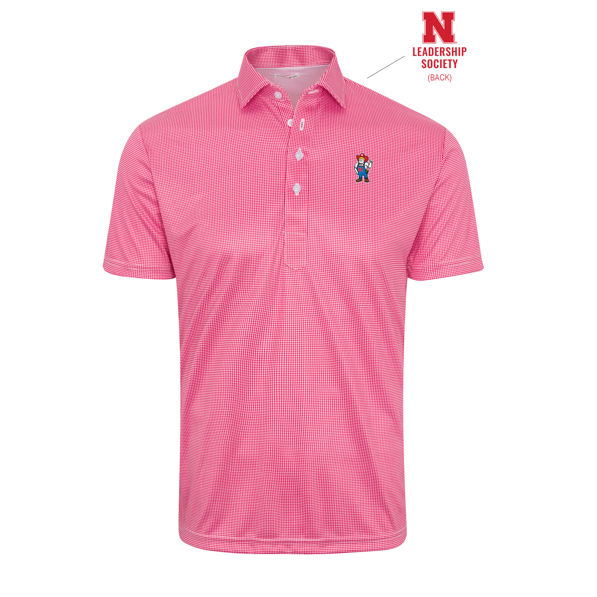 Nebraska Leadership Society Semi-Spread Collar Polo Red Houndstooth - Original Fit