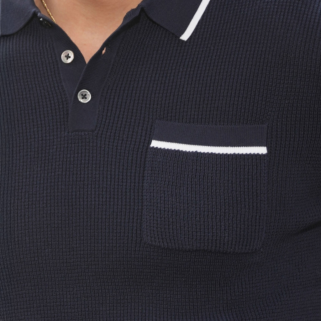 Riviera Waffle Knit Polo Navy with White