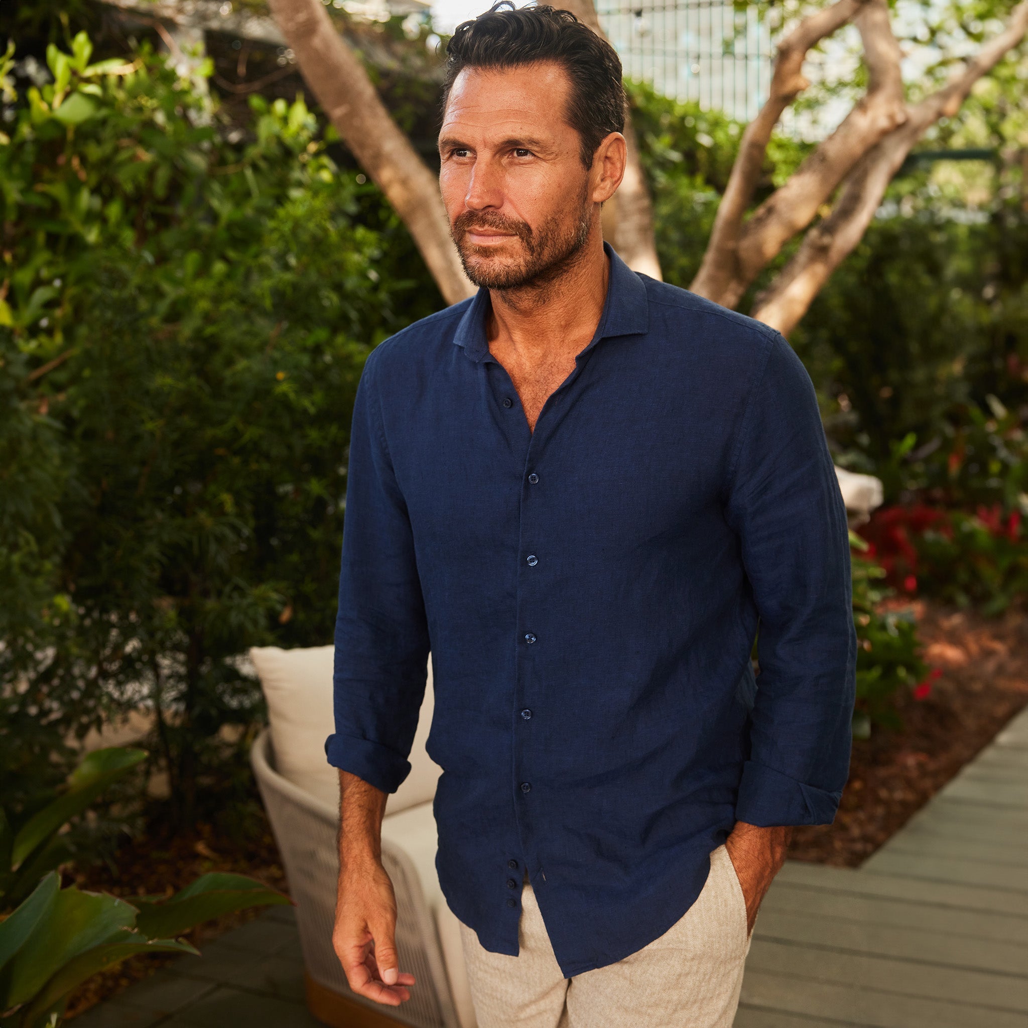 Toscano Linen Shirt Navy