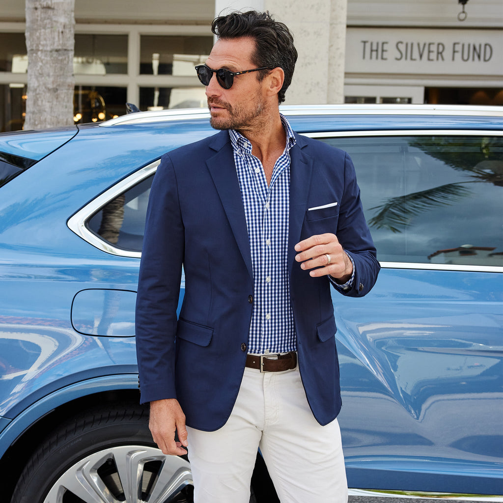 Apex Performance Dress Shirt Oxford Button Down Collar Navy Gingham