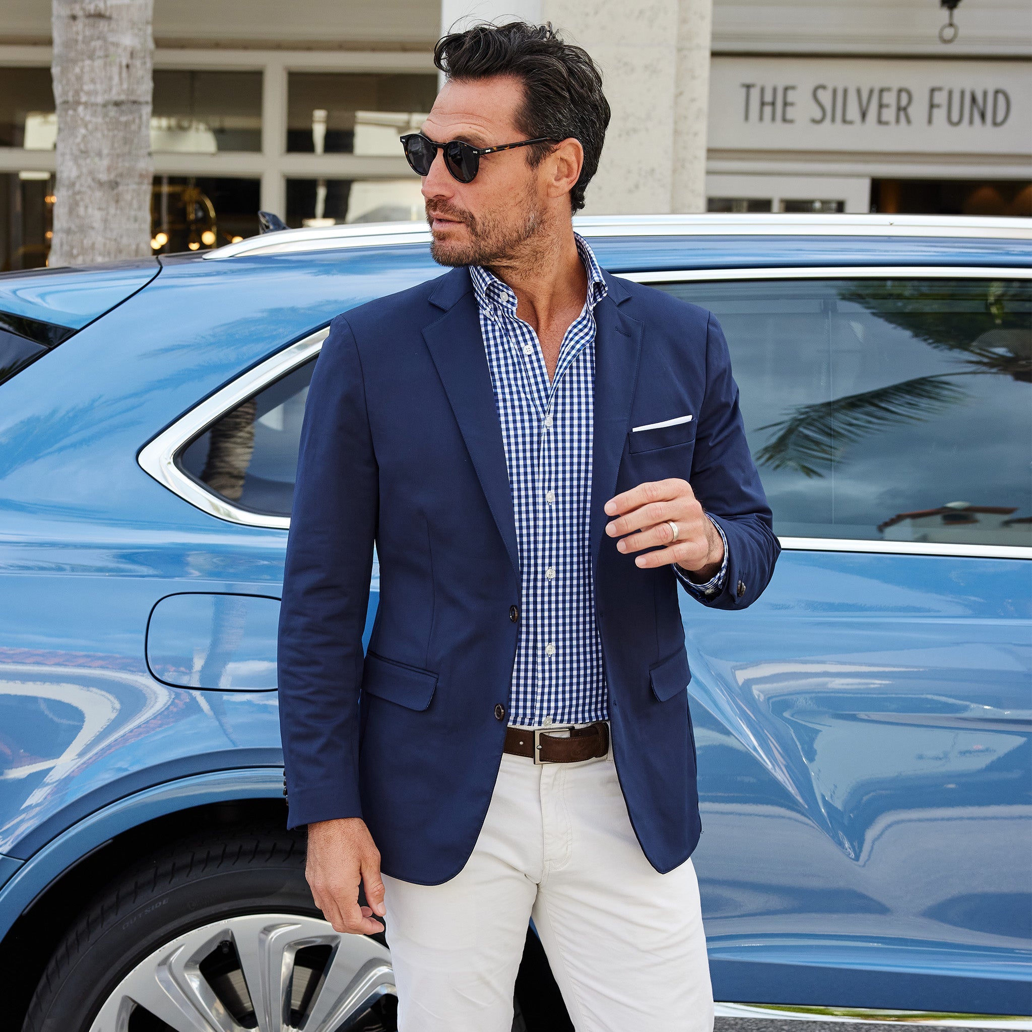 Apex Performance Dress Shirt Oxford Button Down Collar Navy Gingham