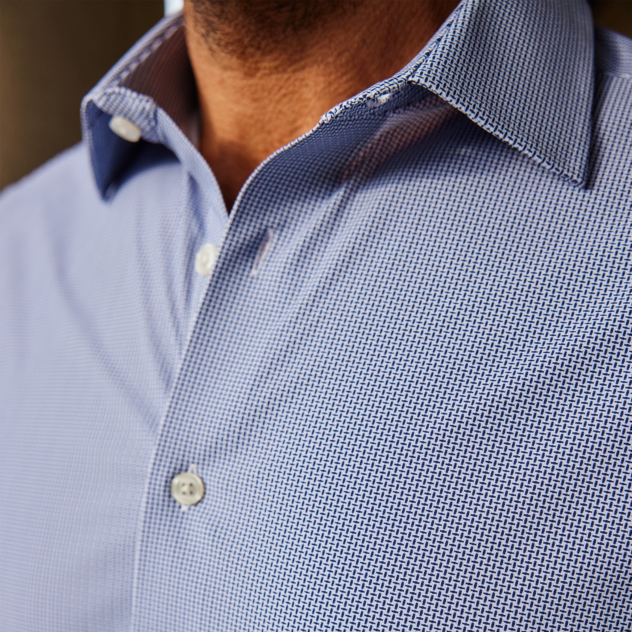 Apex Performance Dress Shirt Semi-Spread Collar Navy Mini Basketweave