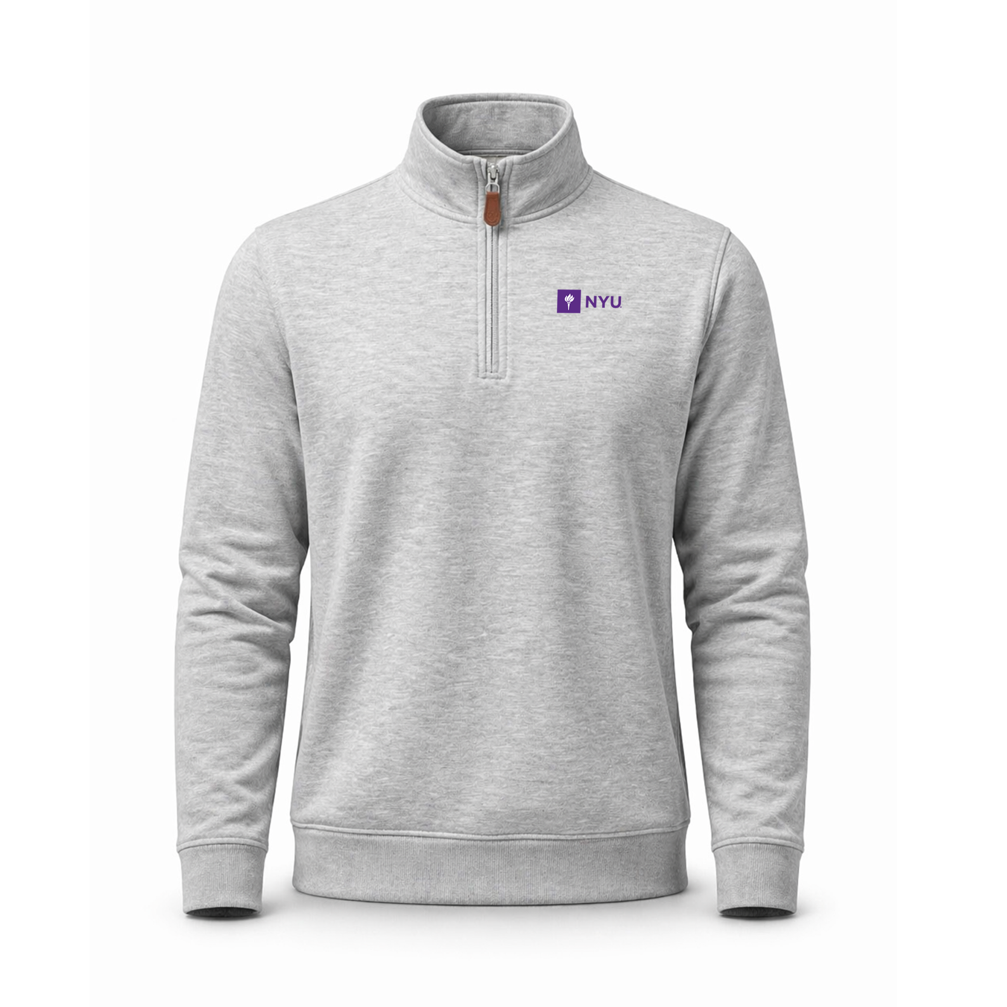 New York University Heather Cloud Cotton Quarter Zip Pullover Light Grey