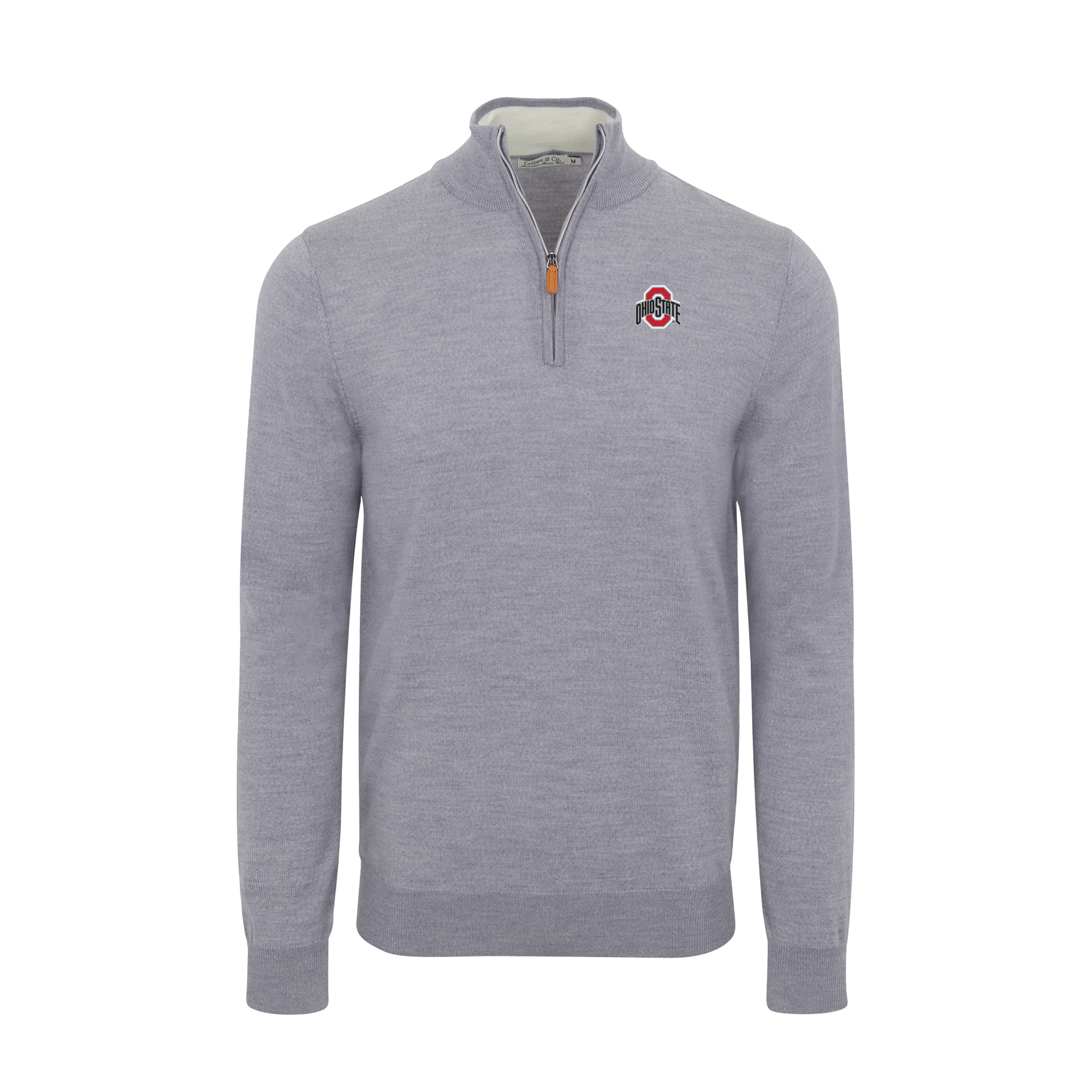 Ohio State Grey Melange Cashmere Touch Australian Merino Quarter Zip Sweater
