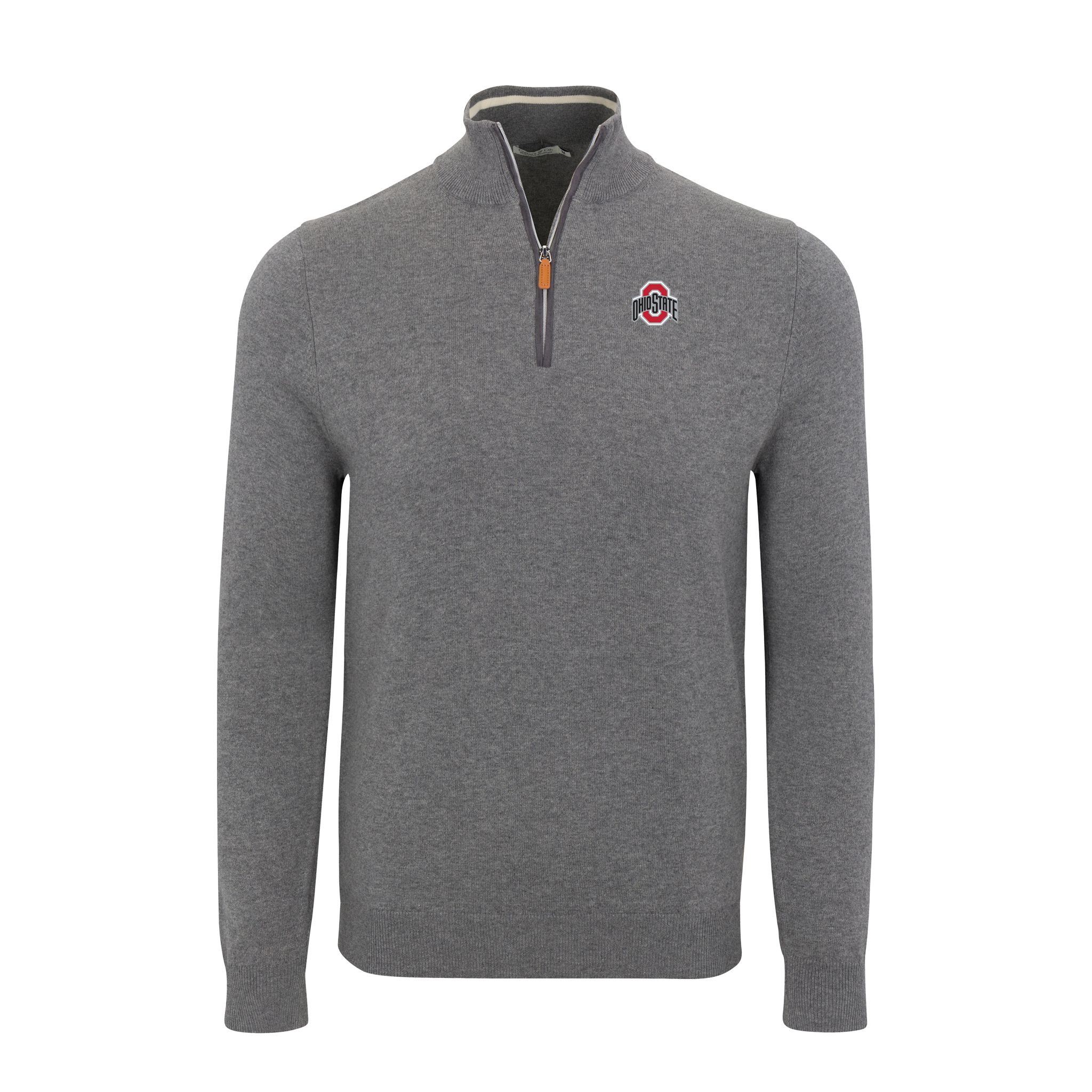 Ohio State Grey with Grey Trim Luxury Touch Cotton and Cashmere Quarter Zip Sweater