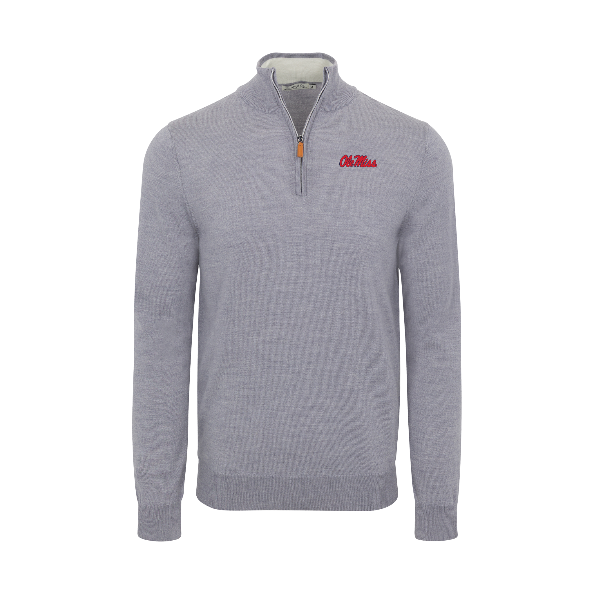 Ole Miss Grey Melange Cashmere Touch Australian Merino Quarter Zip Sweater