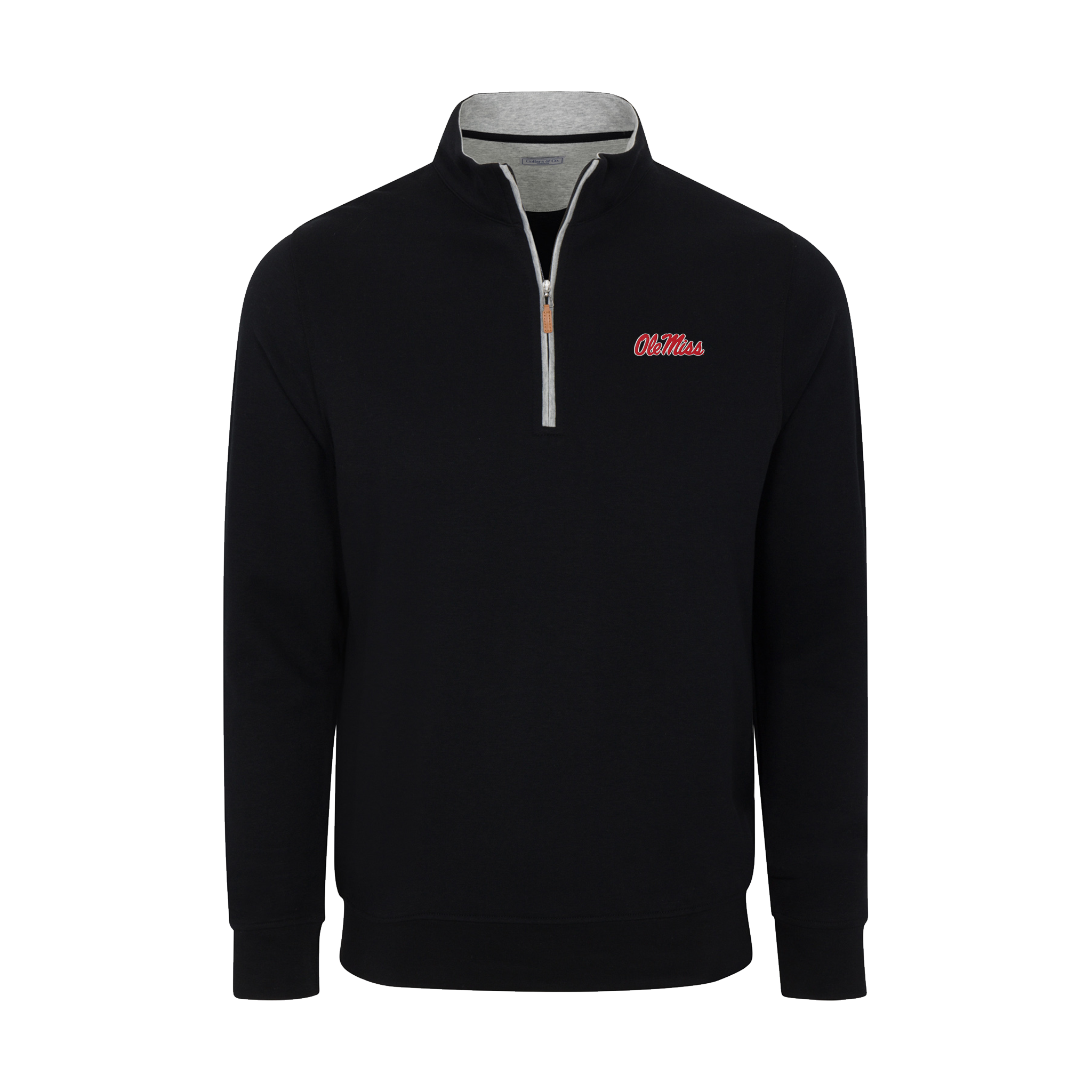 Ole Miss Heather Cloud Cotton Quarter Zip Pullover Black with Light Grey Trim