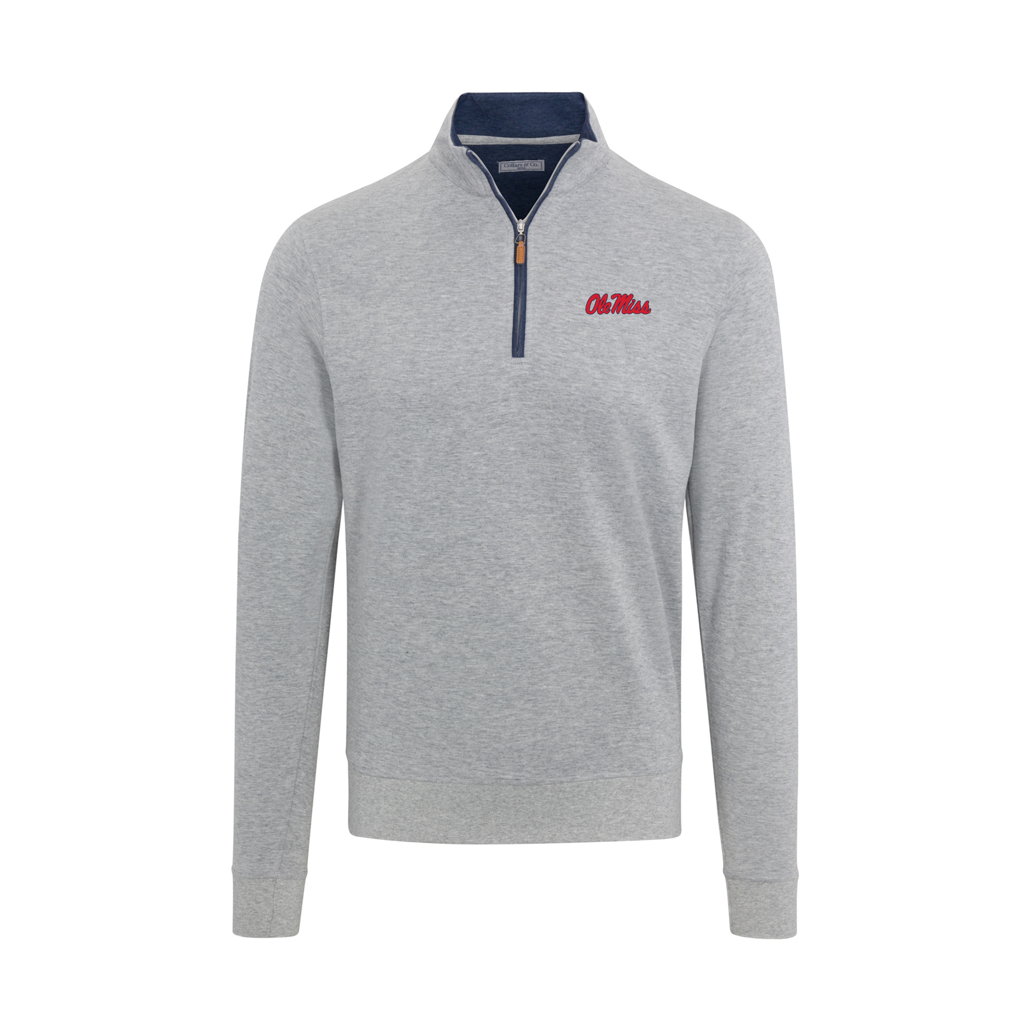 Ole Miss Heather Cloud Cotton Quarter Zip Pullover Light Grey with Navy Trim