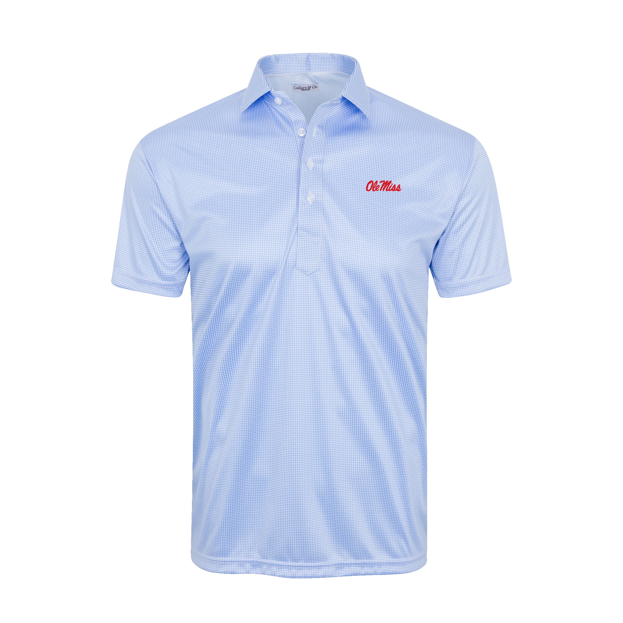 Ole Miss Semi-Spread Collar Polo Blue Houndstooth