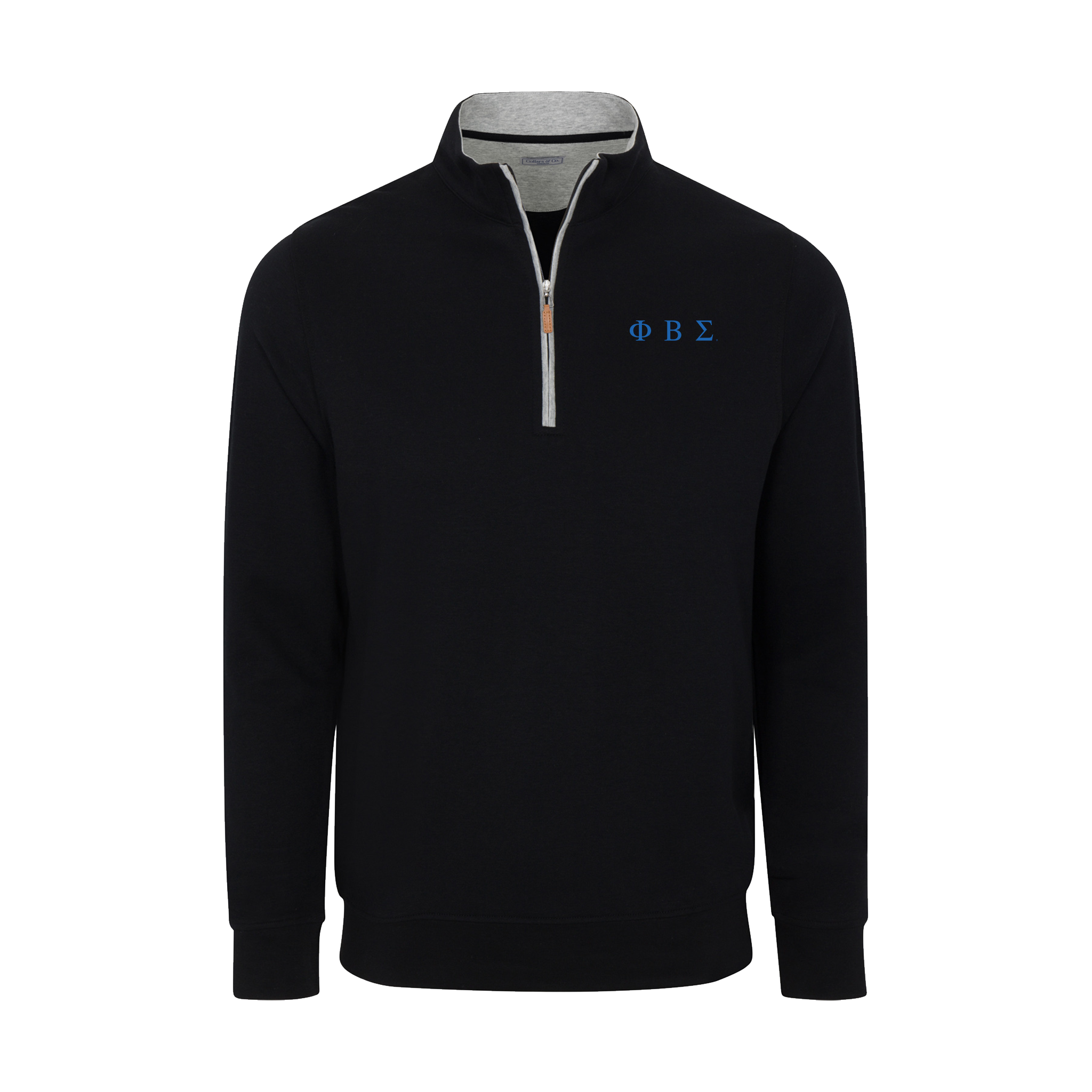 Collars & Co. Phi Beta Sigma Heather Cloud Cotton Quarter Zip Pullover Black with Light Grey Trim