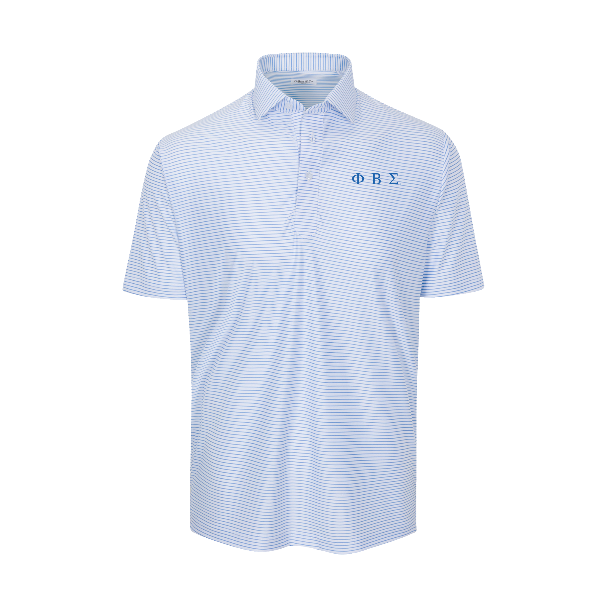 Collars & Co. Phi Beta Sigma Featherweight Flex Polo Camden White with Blue Stripe