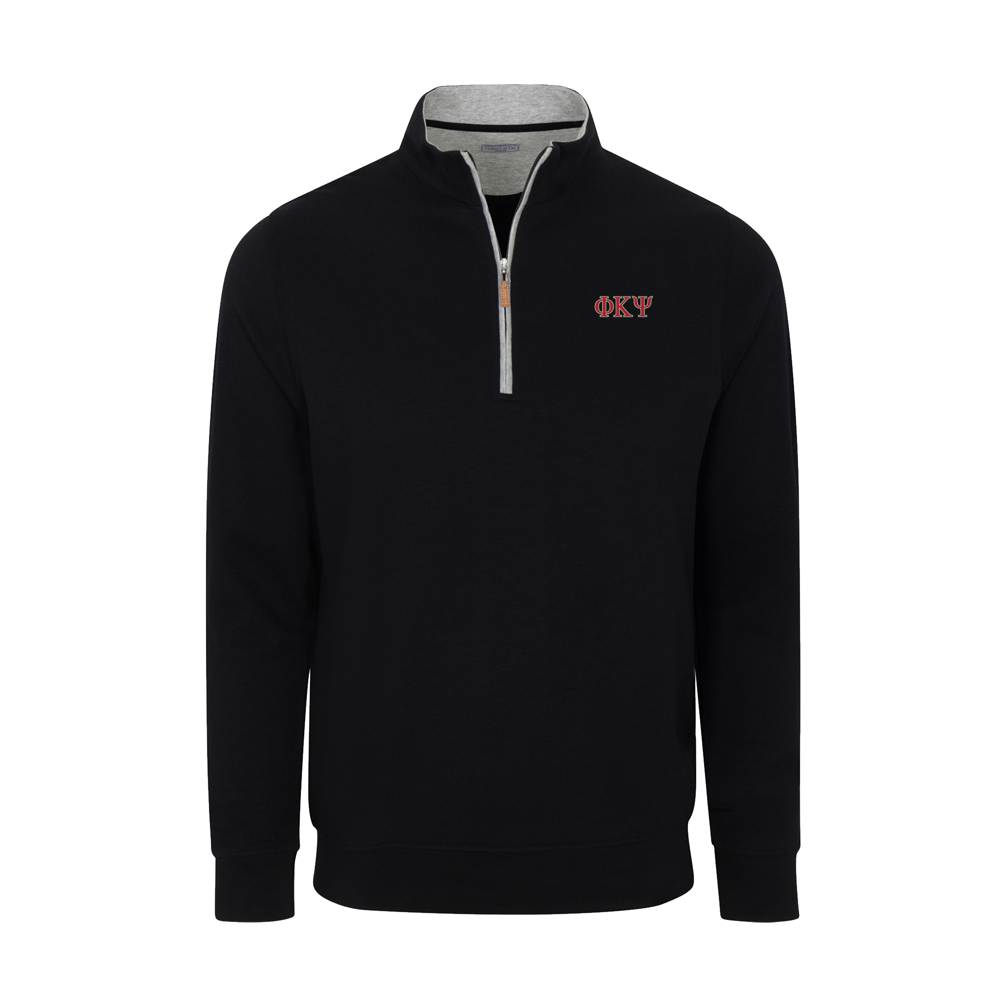 Collars & Co. Phi Kappa Psi Heather Cloud Cotton Quarter Zip Pullover Black with Light Grey Trim