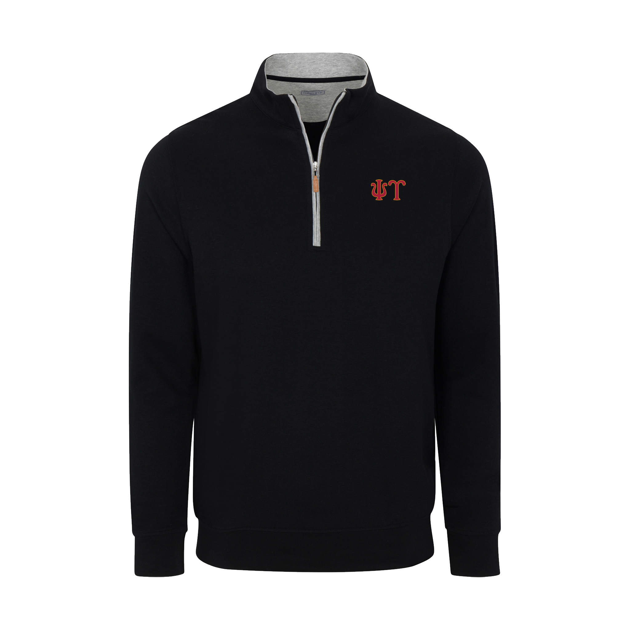 Collars & Co. Psi Upsilon Heather Cloud Cotton Quarter Zip Pullover Black with Light Grey Trim
