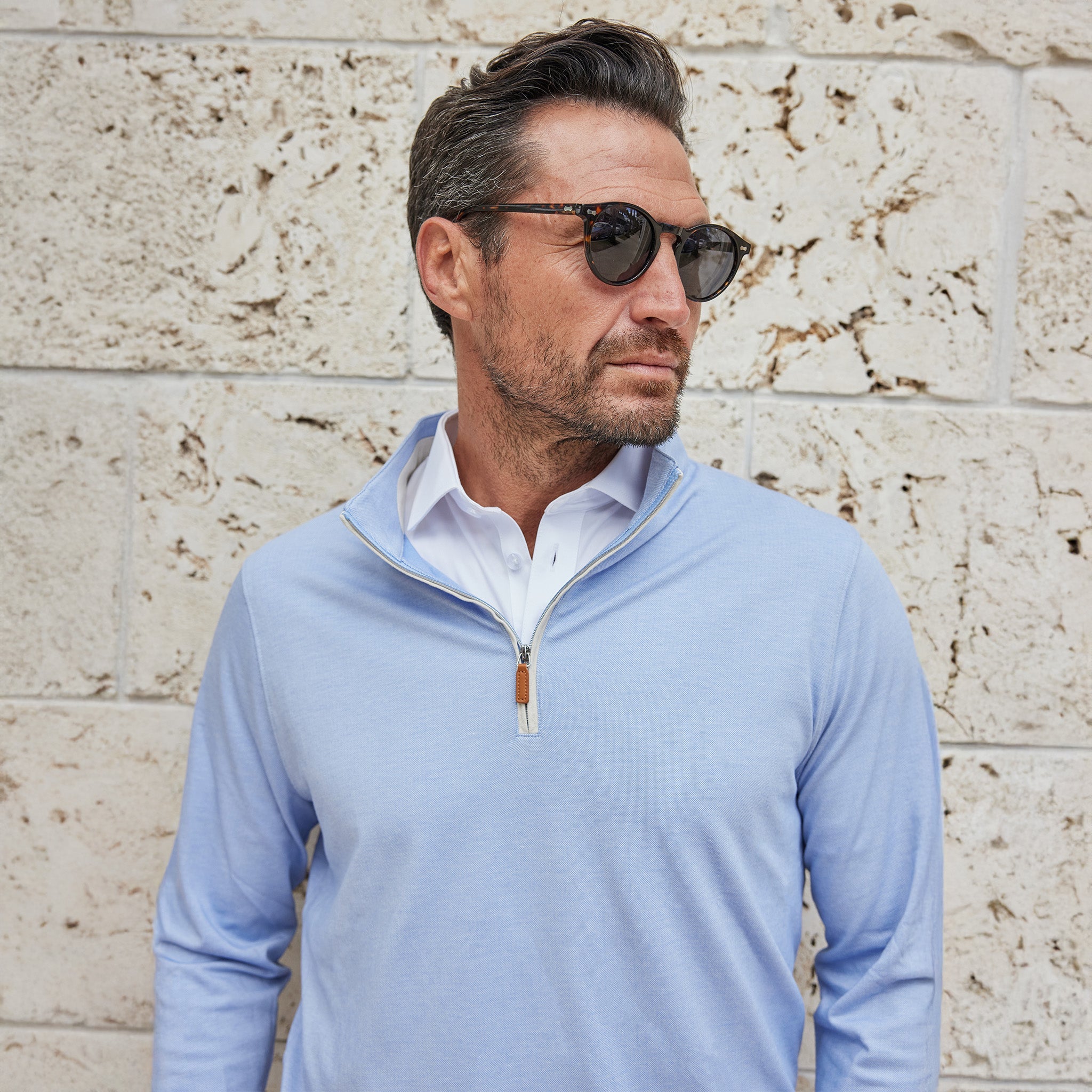 Palm Pima Blend Quarter Zip Blue