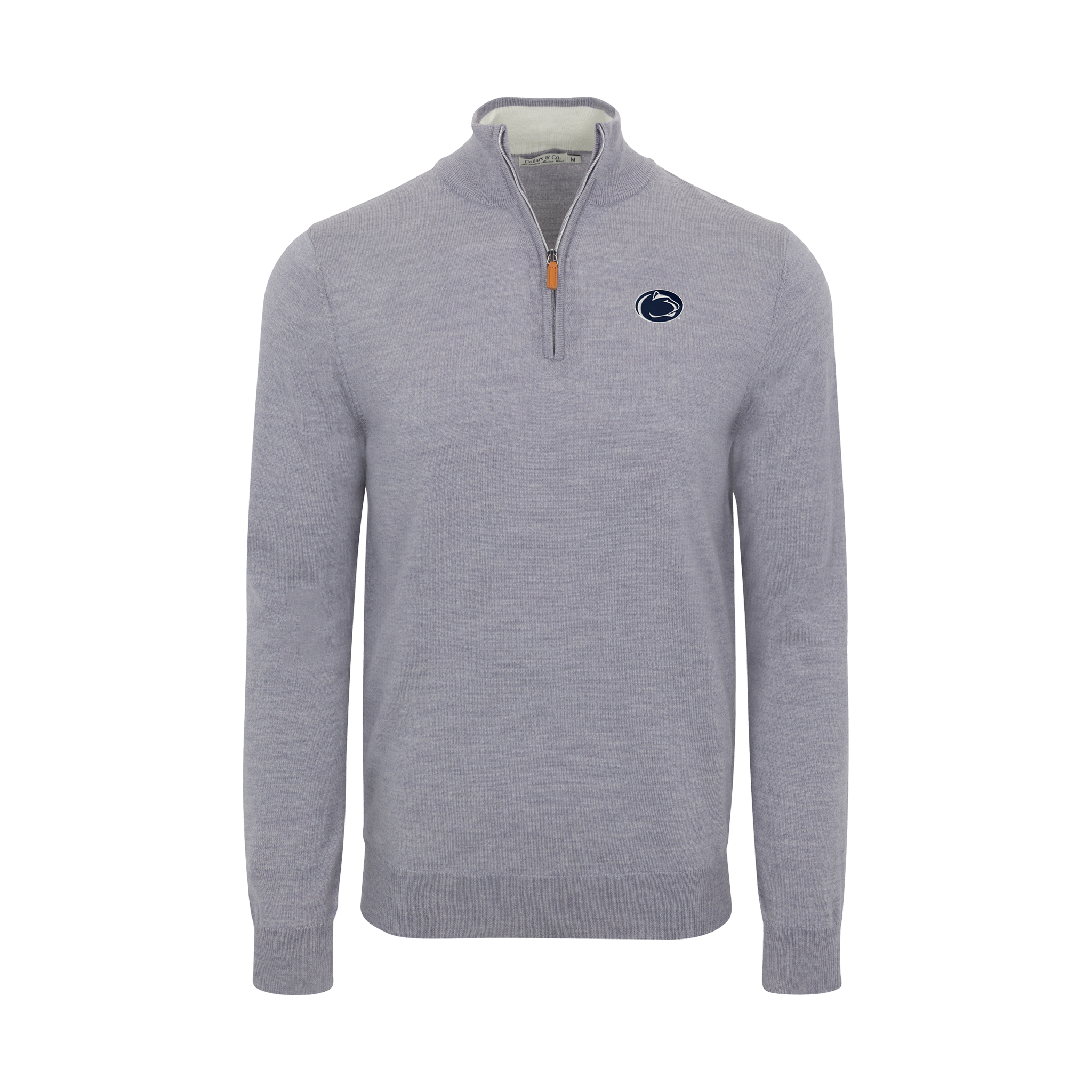 Penn State Grey Melange Cashmere Touch Australian Merino Quarter Zip Sweater
