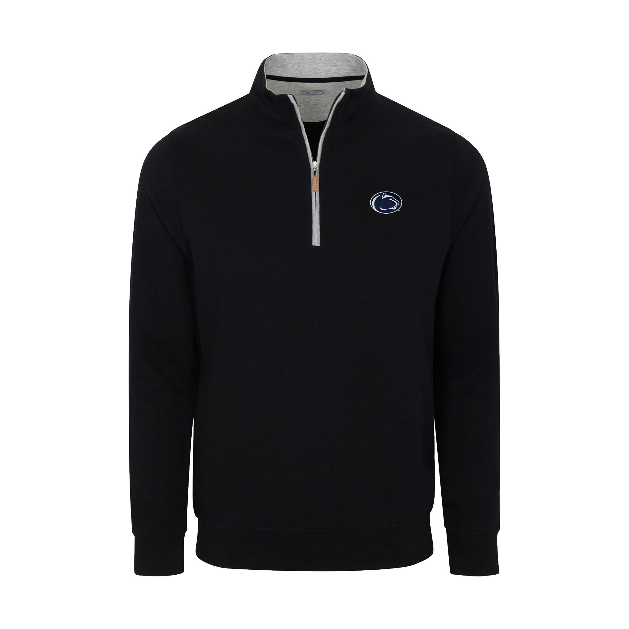 Penn State Heather Cloud Cotton Quarter Zip Pullover Black with Light Grey Trim