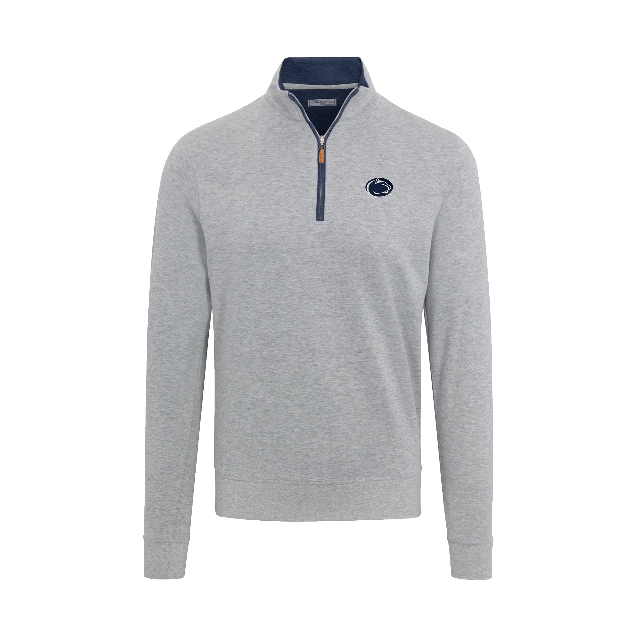 Penn State Heather Cloud Cotton Quarter Zip Pullover Light Grey with Navy Trim
