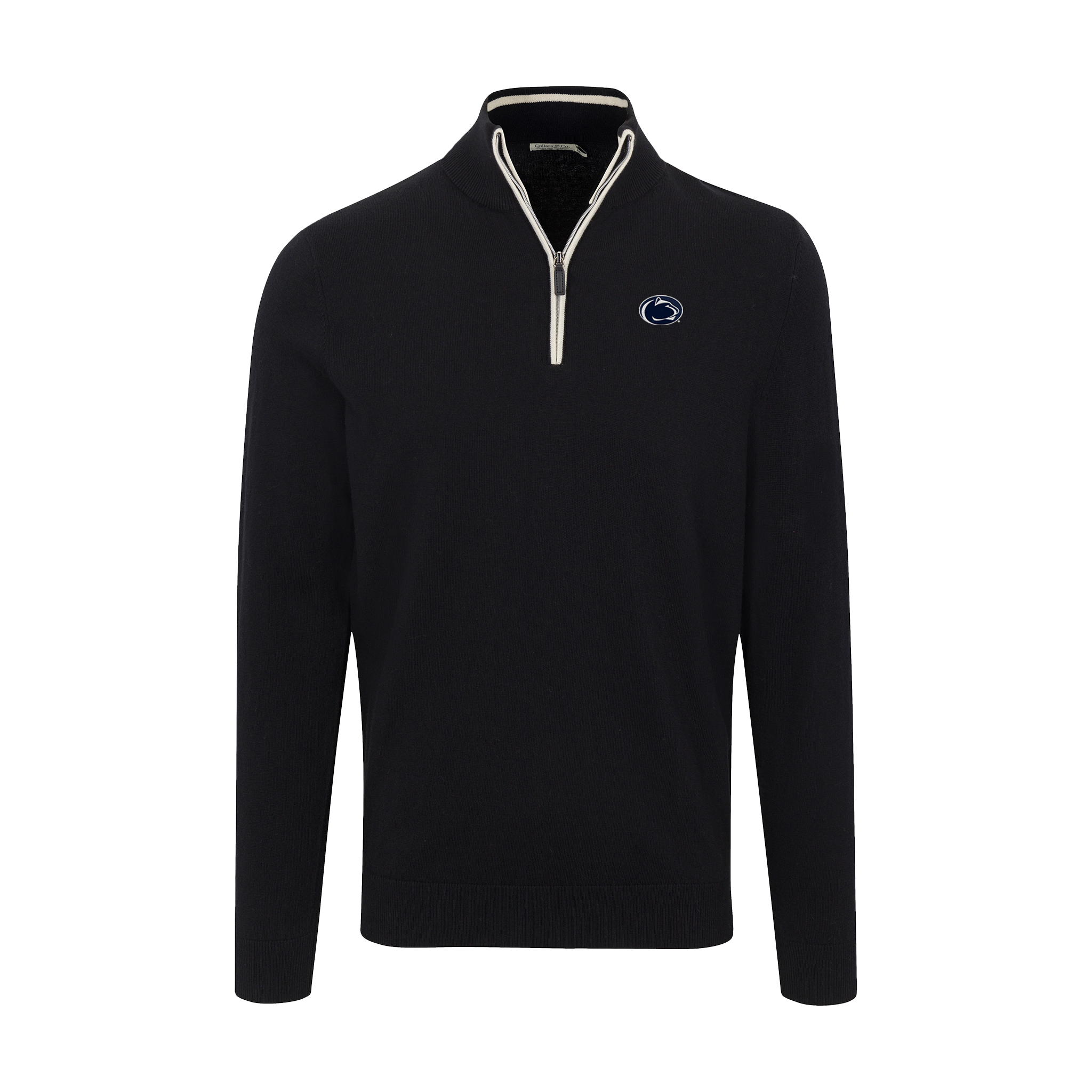 Penn State Black with White Trim Luxury Touch Cotton and Cashmere Quarter Zip Sweater