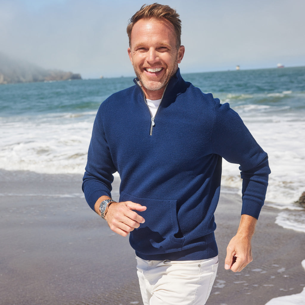 Napoli Pocket Quarter Zip Wool Sweater Navy