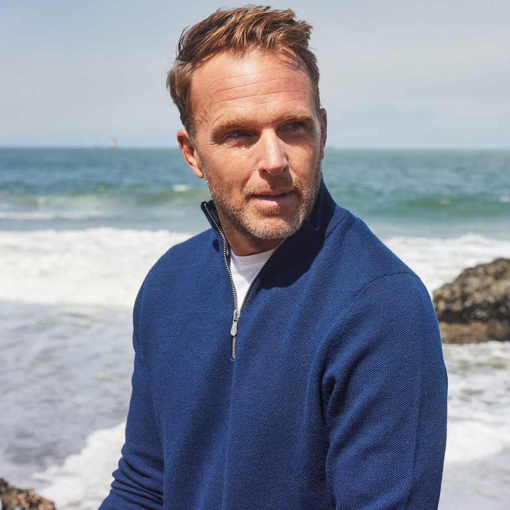 Napoli Pocket Quarter Zip Wool Sweater Navy