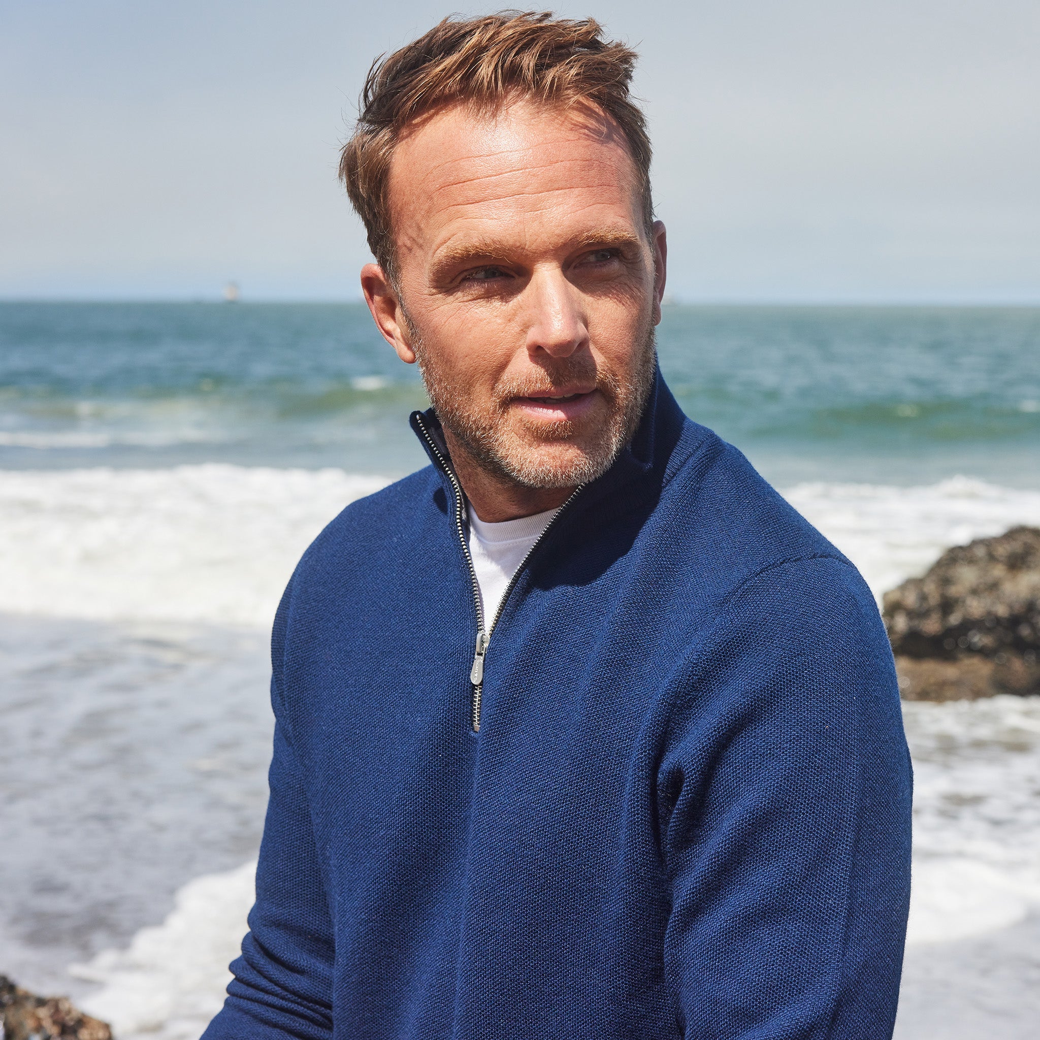 Napoli Pocket Quarter Zip Wool Sweater Navy