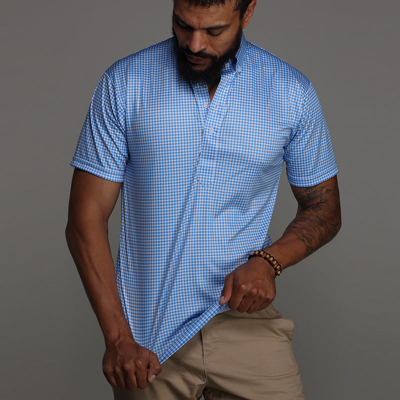 Oxford Button Down Collar Polo Newport Light Blue Gingham