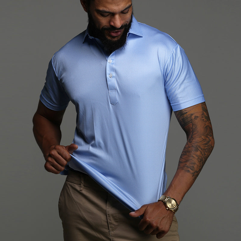 Semi-Spread Collar Polo Blue Houndstooth Relaxed