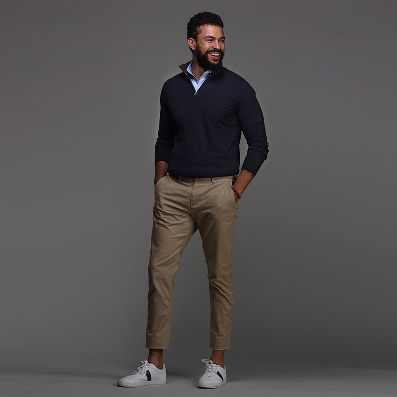 Semi-Spread Collar Polo Blue Houndstooth Relaxed