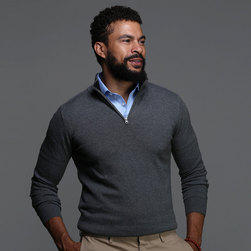 Semi-Spread Collar Polo Blue Houndstooth Relaxed
