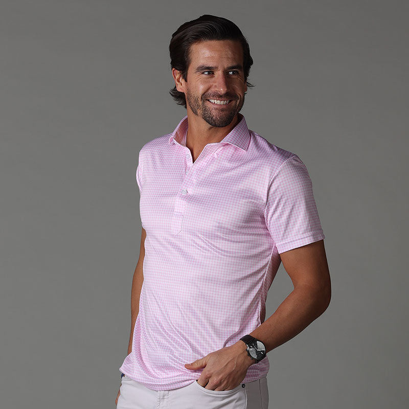 Semi-Spread Collar Polo Pink Gingham Relaxed