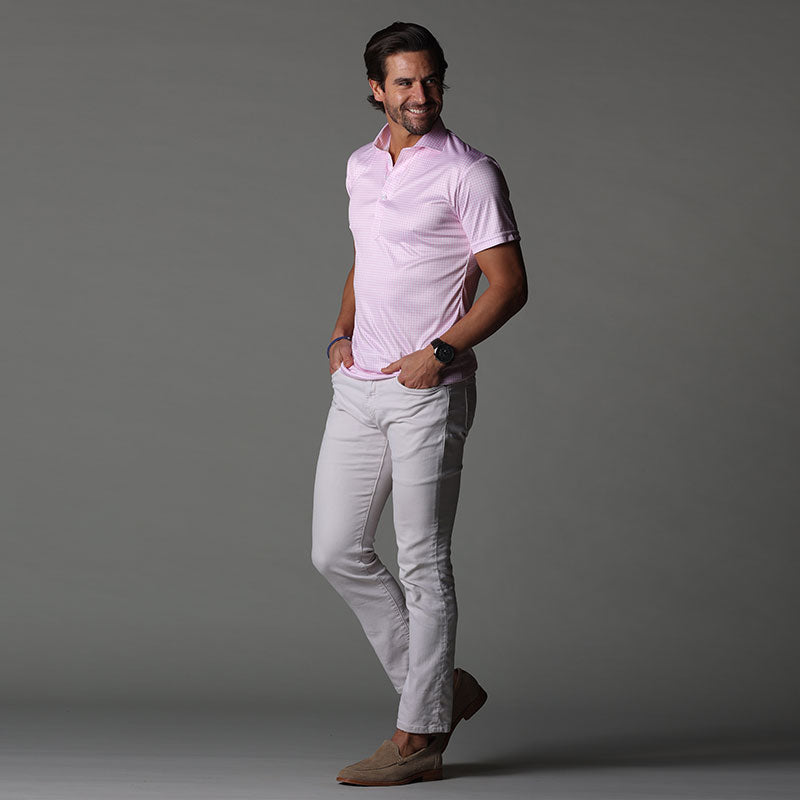 Semi-Spread Collar Polo Pink Gingham Relaxed